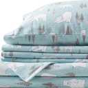 Comfort Spaces Cotton Flannel Sheets Queen Size, Ultra Soft Flannel Sheet Set with 14" Elastic Pocket Fits up to 16" Mattress, Novelty Print Warm Flannel Bedding, Blue Polar Bears 4 Piece