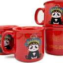 Ceramic Coffee Mugs Set of 4, 14 oz Coffee Cups with Handle, Cute Unique Panda Pattern Coffee Mugs For Hot Chocolate Tea, Microwave & Dishwasher Safe Cappuccino Latte Americano Mugs (RED)