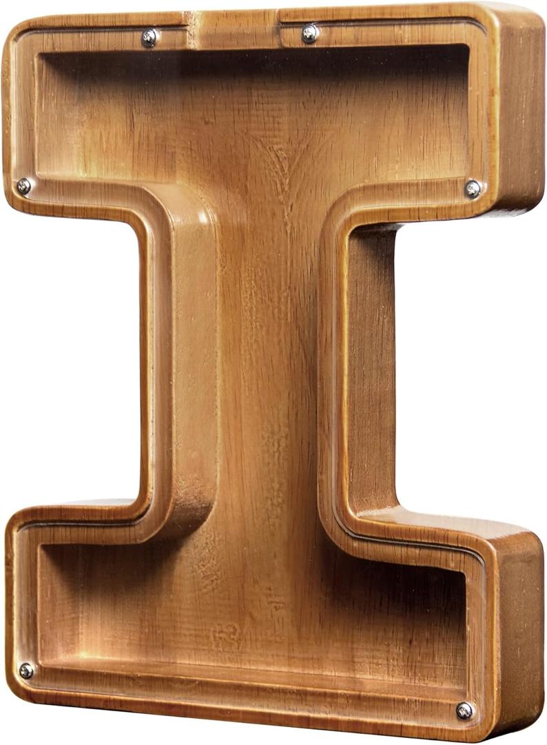 Large Wooden Letter Coin Personalized Piggy Bank for Boys Girls Kids Toddler Adults Money Bank Best Gift for Friends (9.2 Inch-I)