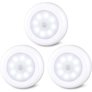 STAR-SPANGLED 3 Pack 3.1 Motion Sensor Lights Indoor AA Battery Operated, Stick on LED Puck Light for Closet, Stairs, Under Cabinet, Kitchen, Cool White