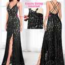 VFSHOW Womens Sexy V Neck Floral Lace Prom Formal High Slit Maxi Dress 2023 Spaghetti Strap Bridesmaid Wedding Guest Cocktail Evening Long Gown (Black, X-Small) 10905 BLK XS