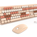 Wireless Keyboard and Mouse Combo, Colorful Ergonomic Full Size Retro LowNoise Keyboard with Cute keycaps, Compatible with Windows, PC, Perfer for Home and Office Keyboards (Brown)