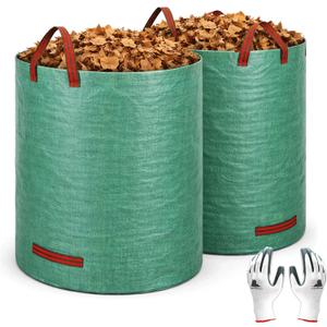 Gardzen 2-Pack 132 Gallon Yard Waste Bags, Reusable Heavy Duty Collapsible Garden Leaf Bags with Plastic Ring, Stand-Up Yard Waste Bin for Leaves, Lawn Debris & Grass Clippings