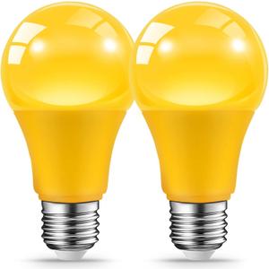 LED Yellow Bug Light Bulbs for Outdoor Indoor Porch, 9W LED Color Bulb for Outside, 60W Equivalent, 2000K Amber Light Bulb, Ideal for Bedroom, Patio, Deck, Backyard, Hallway, 2-Pack