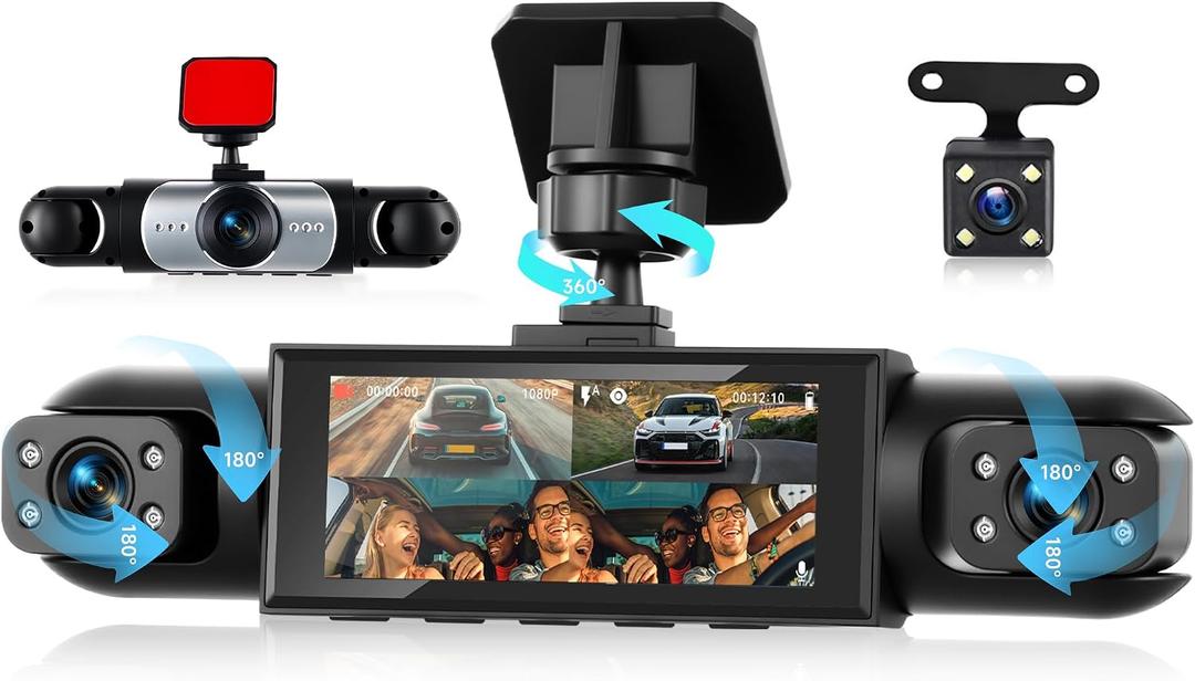 4 Channel 360° Dash Camera Front and Rear Inside Left Right, 3.16 Inch Dash Cam for Cars, Built-in Night Vision, Sensitive Motion Detection 24/7 Recording Parking Mode Monitor Reversing Help