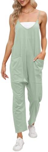 DEEP SELF Women's Loose Casual V Neck Sleeveless Jumpsuits Adjustable Spaghetti Straps Harem Long Pants Overalls With Pockets 2XL