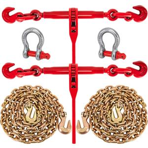 Chain Binders, Transport Chain, Tie Down Chain and Binder 3/8''-1/2'', 10Ft Chains with G70 Hooks, Ratchet Load Binders 9215Lbs Working Strength, Towing Chain for Flatbed Trailer Truck