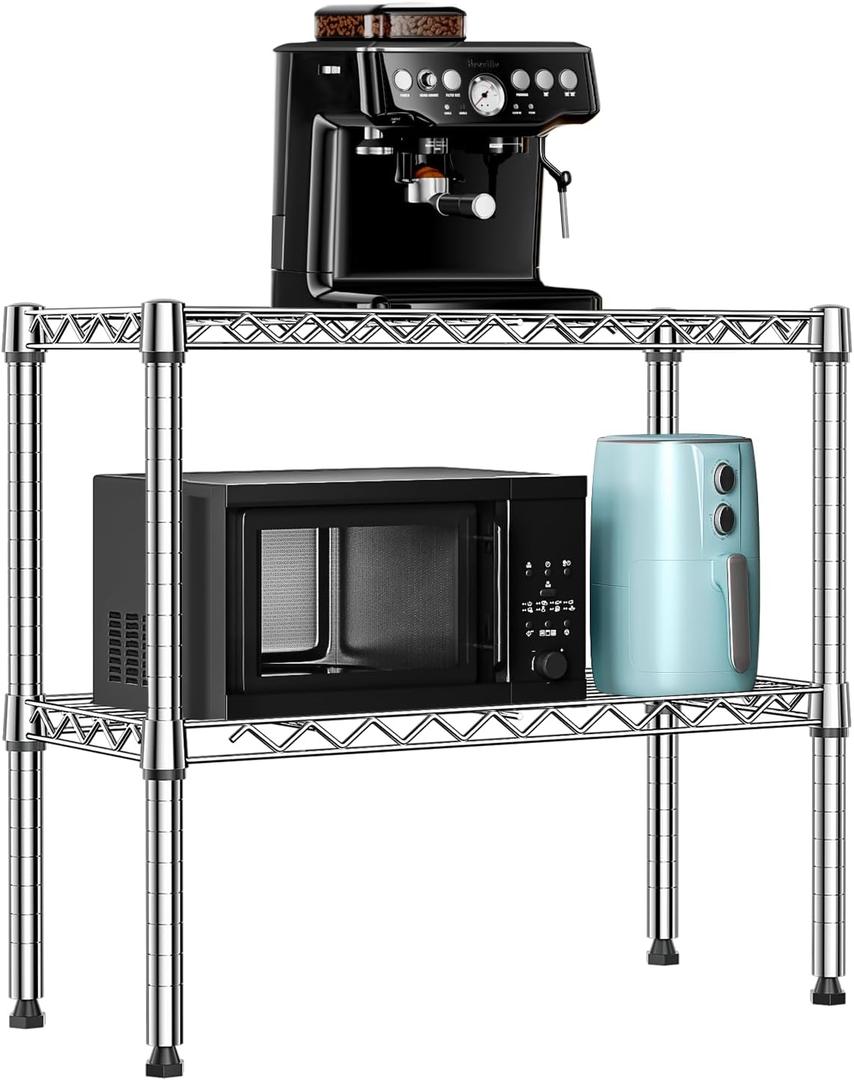 MZG 220 lbs 2 Tier Storage Rack Metal Wire Shelving Unit, Storage Standing Household Shelf Organizer for Laundry Bathroom Kitchen Pantry Closet Garage Utility Room, Chrome 11.8" D x 27.6" W x 23.4" H
