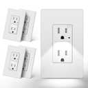 CML 15 Amp Outlet with Night Light, Decorator Receptacle with LED Guide Lights and Dusk to Dawn On/Off Sensor, Tamper Resistant Electrical Outlets w/Screwless Wall Plate, ETL Listed, 5 Pack, White