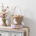 Easter Basket  Bunny Basket with DIY Blank Wooden Bunny Tag for Kids, Boys, Girls, Easter Egg Hunt, Candy Gift Storage (Pink)