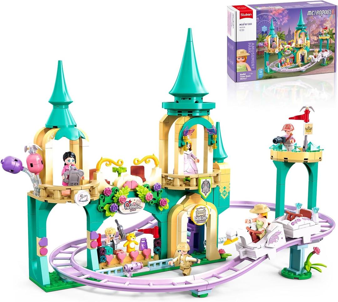 Sluban Amusement Park Roller Coaster Castle Building Set, STEM Educational Toy Building Blocks Set Gift for Boys & Girls Ages 6-10