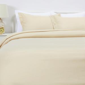Amazon Basics Lightweight Microfiber 3-Piece Duvet Cover Set, Beige, Solid, Full/Queen