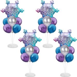 4 Sets Snow Party Balloons Stand Kit with Snowflake Foil Balloons Purple Blue Silver Party Balloon Centerpiece for Tables for Girl Princess Winter Wonderland Themed Birthday Baby Shower Decorations