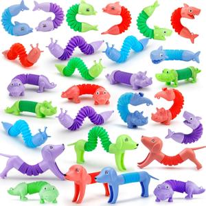 30 PCS Animal Pop Tubes Fidget Toys, Party Favors Toddlers Kids Travel Entertainments, Classroom Prizes,Carnival Prizes,Piata Stuffers,Stress Relief Sensory Toys for Kids 3-8