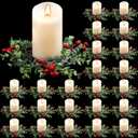 Lyrow 24 Pcs Christmas Candle Rings Wreaths Mini Artificial Garland for Kitchen Cabinet Red Berries Pine Snowy Xmas Holder for Pillars Rustic Centerpiece Table Chandelier Decor(Classic)