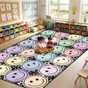 7.6x12 ft Large Smile Face Classroom Rug Composition Notebook Educational Area Mat Pastel Happy Face Play Carpet Back to School Learning Mat for Preschool Playroom Nursery Kindergarten(Smile)
