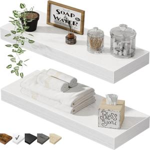 QEEIG Bathroom Floating Shelves for Wall - 15.7" Wall Mounted Shelf Over Toilet Farmhouse Home Decor Display Bookshelf Small 15.7 x 6.7 inch Set of 2, White (008-40W)