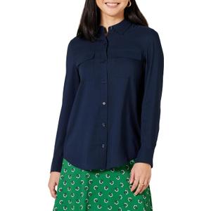 Amazon Essentials Women's Georgette Long Sleeve Relaxed-Fit Pockets Shirt (XX-Large, Navy)