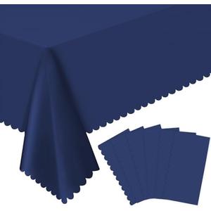 6 Pack Plastic Navy Blue Tablecloth, 54 X 108 Inch Graduation Scalloped Table Cloth for Rectangle Table Disposable Spring Tablecloth for BBQ Picnic Birthday Dinner Holiday Graduation Celebration Party