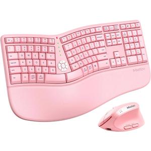 MEETION Ergonomic Keyboard and Mouse Combo, Split Wireless Design, Pink
2.4G split keyboard with cushioned palm rest and vertical mouse, full-size natural typing design, for Windows and Mac