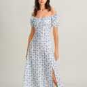 RIHOAS Womens Summer Dresses Square Neck Vintage Short Sleeve Midi Dress Casual Puff A Line Chiffon Sundress (L)