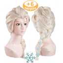 ANOGOL Wig Cap+6 Hairpins+ White Blonde Princess Pigtail Wig Long Blonde Braided Ponytail for Women Cosplay Long Princess Braids Platinum Cosplay Wigs Synthetic Queen Snow Pigtail Party Halloween