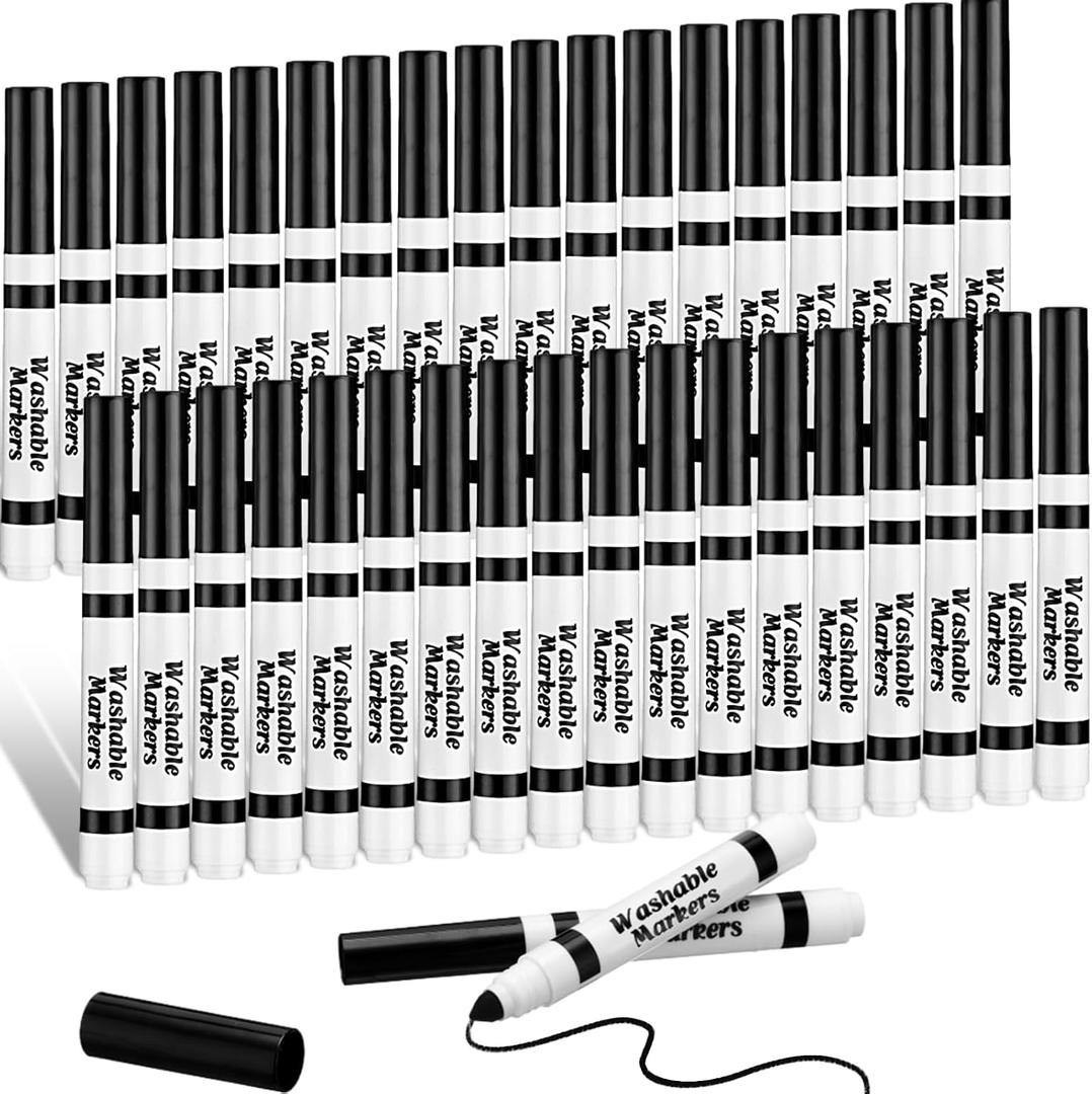 36 Pcs Black Washable Markers Bulk Coloring Broad Line Markers for Kids Black Conical Tip Drawing Pen for School, Travel Art Baby Shower Gender Reveal Christmas Party Supplies, Ages 6+