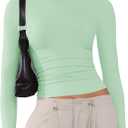 Women's Soft Long Sleeve Shirts Crew Neck Tops Basic Tees Stretchy Going Out Crop Tops Y2K Slim Fit T-Shirts (Medium)