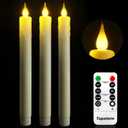 Topstone Remote Control Taper Candles Set,9.5 Inch Elegant Dripless Taper Candles with Timer & Dimmer, Remote for Home Decor, Wedding, Dining, Party,Warm Yellow Light,Set of 3