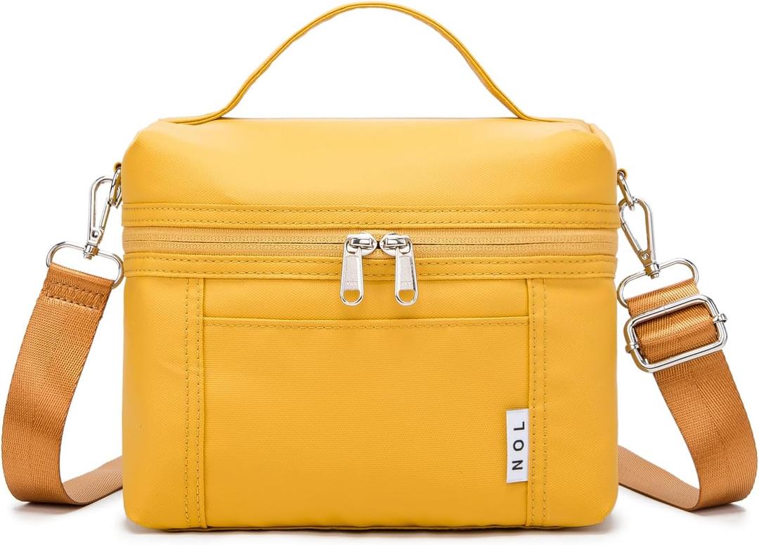 NOL Natural Organic Lifestyle Insulated Lunch Bags for Women Cooler Bag Lightweight Nylon Waterproof Lunch Box For Work (Earth-yellow, Medium(normal)) (Medium (8 Liters))