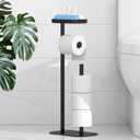 Kitsure Toilet Paper Holder Free Standing Rustproof Metal Toilet Paper Stand for 4 Rolls with Anti-Slip Base and Shelf for Phone & Small Items, Bathroom Organizers and Storage, Medium, Black