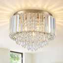 HOPGGIE 11.8 Inch Crystal Chandelier Modern Chandelier Light Mini Chandelier Semi Flush Mount Ceiling Light Fixture Small Chandelier for Bedroom Hallway Kitchen Foyer Closet (Gold)