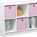 Furinno BASIC Book Shelf, 6-Cube Bookshelf with Open Shelf, 3 x 2 Bookcase with Storage Bins, Closed Back, Horizontal, 11.9 x 31.6 x 23.6, for Living Room, Bedroom, Home Office, White/Pink