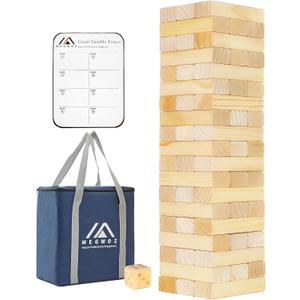 Megwoz Medium Tumble Tower Games for Kids and Adults 57 Blocks New Zealand Pine Wooden Blocks Stacking to 3FT Family Game for Indoors Outdoors Yard Games for Family