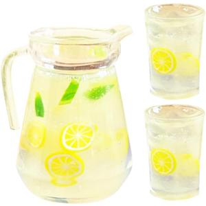 Hemoton Miniature Lemonade Pitcher with Lid 1.1 Inch Glass Bottles Dollhouse Accessories Tiny Drink Cup for Kids Creative Play and Fairy Garden Decor