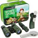 Nature Explorer Kit for Kids - Camping Gear & Accessories Play Toy Gift for Boys Outdoor Childrens Games. Birthday Gifts Toys 6 7 8 Year Old Boy. Binoculars Fan Magnifier Flashlights 5-in-1 Tool