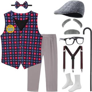 Old Man Costume for Kids 100 Days of School Costume Grandpa Outfit Vest and Pants for Boy (Small(5-7yr), Grey)