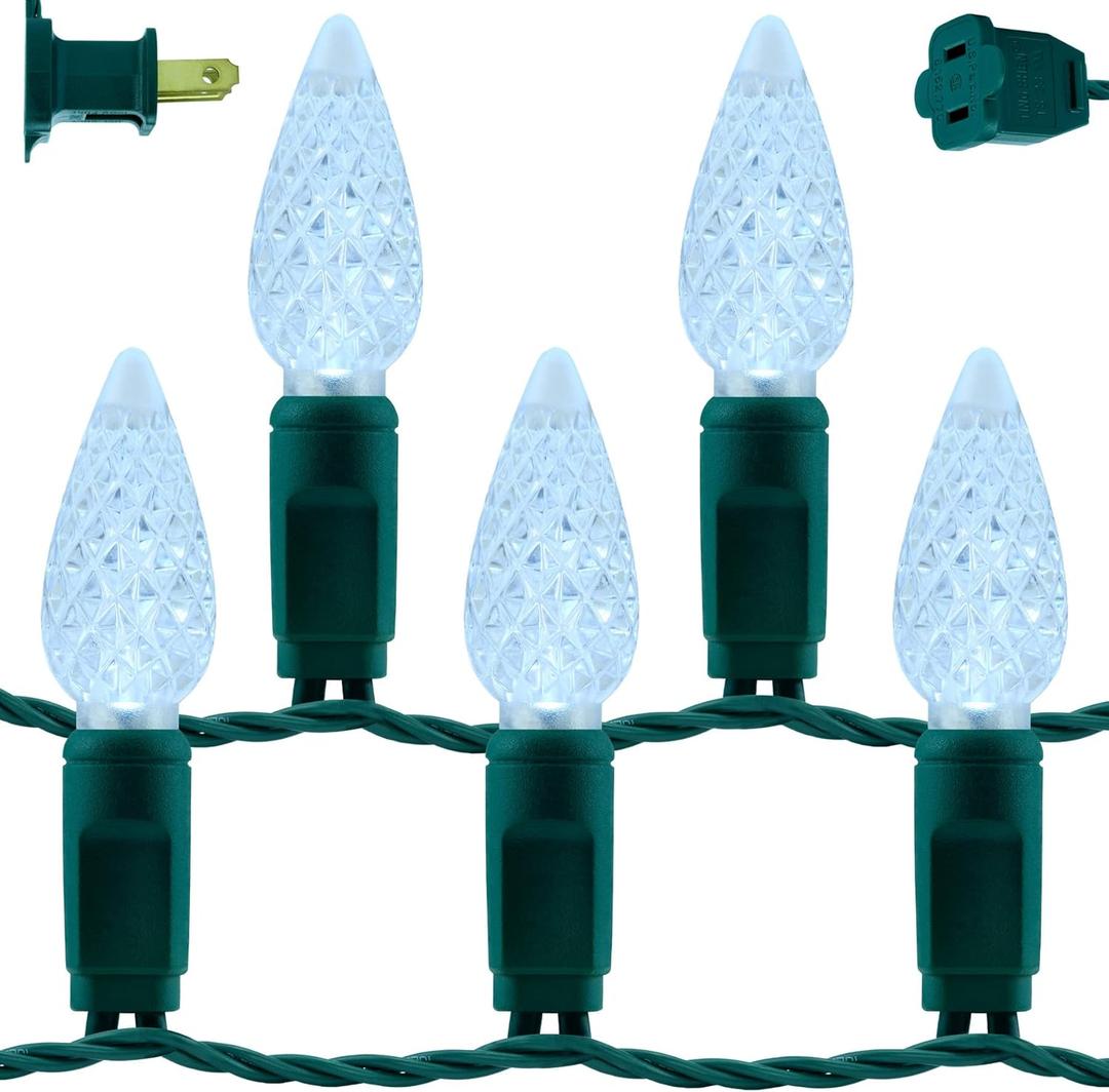 YULETIME Cool White C6 Strawberry LED Christmas Lights, 33 ft 100 Count 4" Spacing One-Piece High Waterproof UL Certified String Light (Cool White)