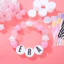 Kpop Theme Party Decorations Christmas Giant Friendship Bracelet Garland Kit Customizable Friendship Bracelet DIY Banner with Letters Plastic Balls DIY Supplies for Wedding Decor(Pink Color)