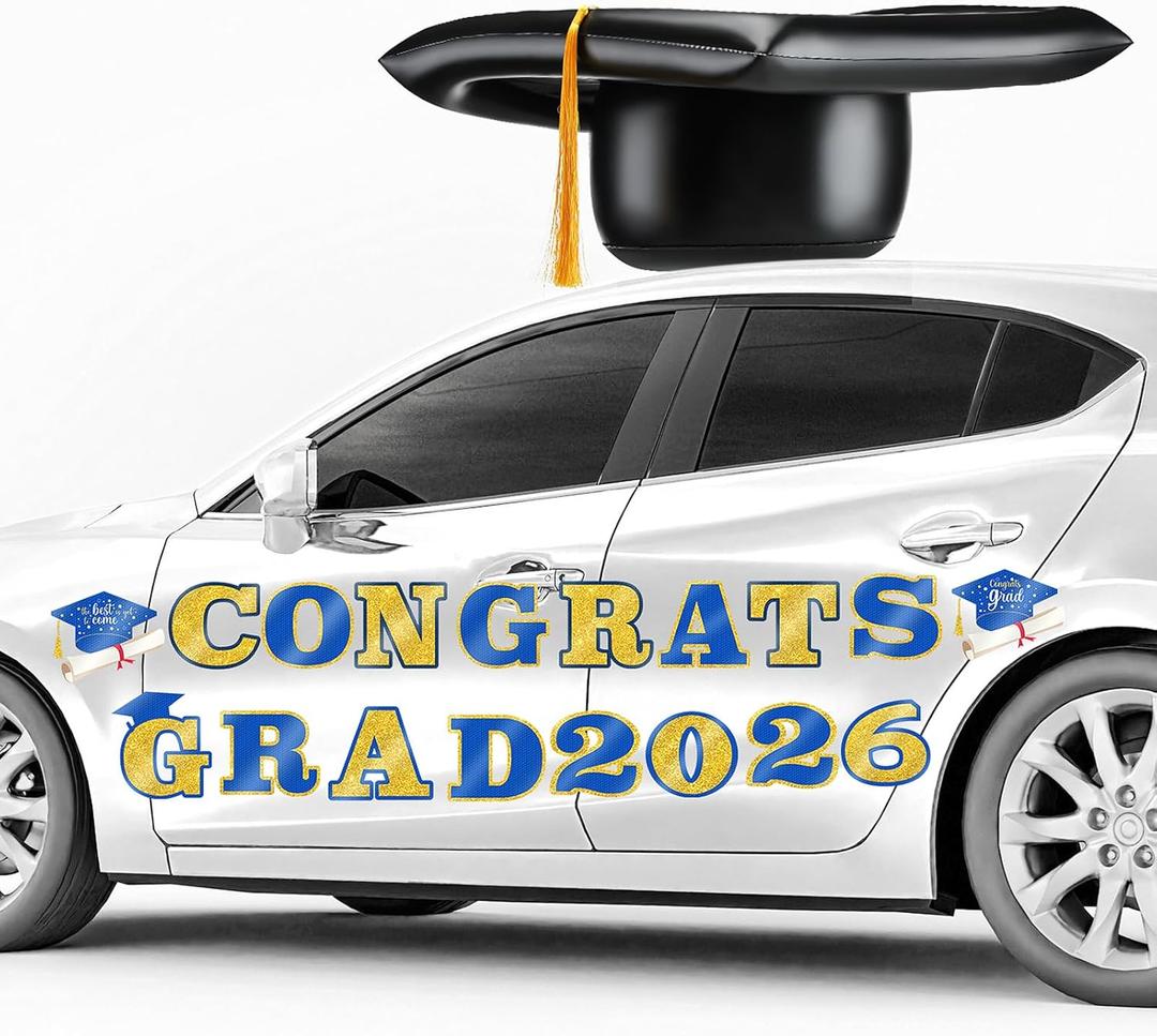 Xuhal 2026 Graduation Car Decoration 23'' Large Inflatable Grad Cap Car Decor Congrats Grad Letter 2026 PVC Inflatable Cap for Senior High School Collage Graduation Parade Party Decor(Blue, Gold)