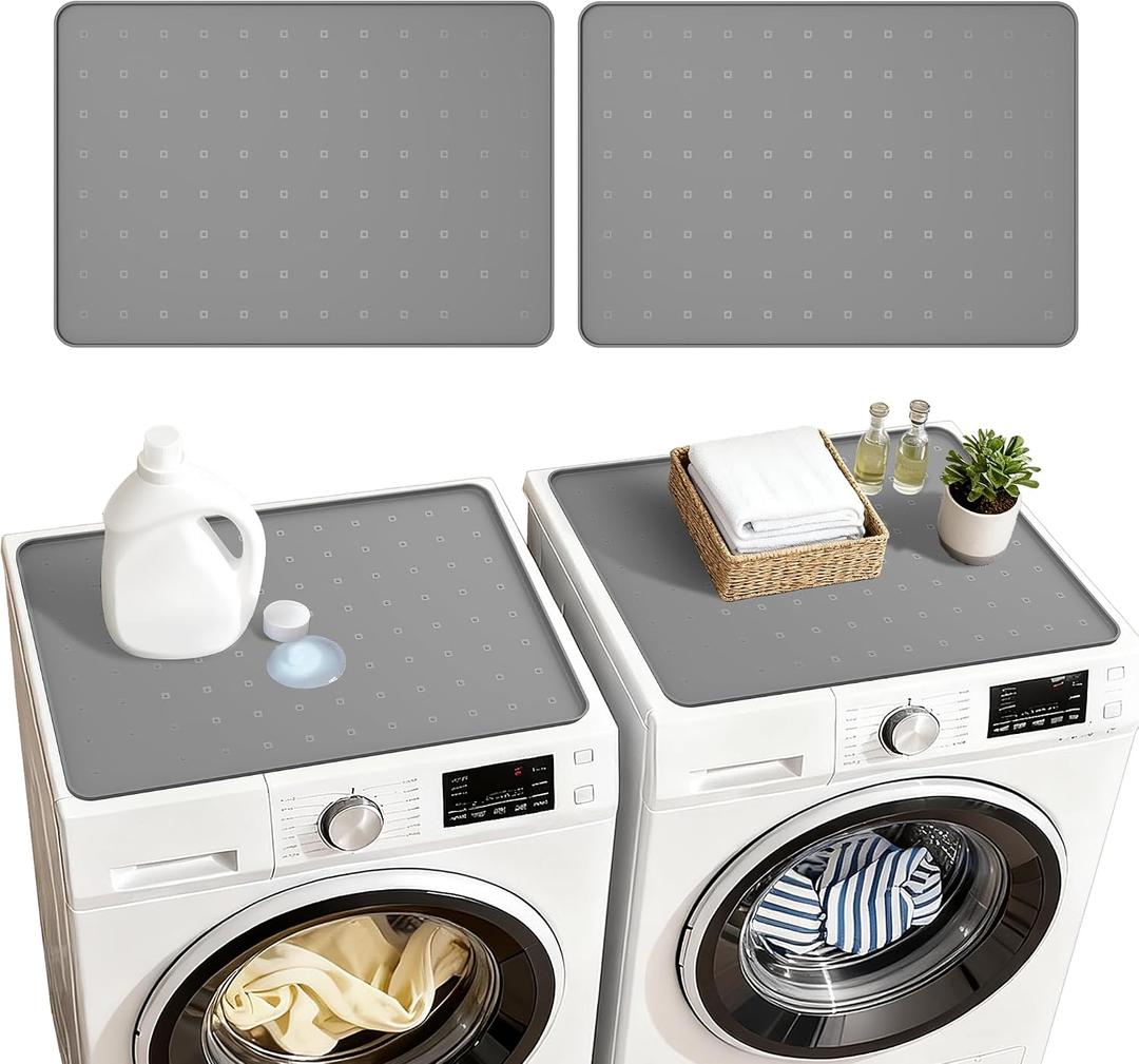 Washer Dryer Countertop 26"x18" Silicone Topper Mat for Front Load Machines | Creates a Laundry Folding Station & Protects from Spills, Scratches & Noise 2 PackGrey