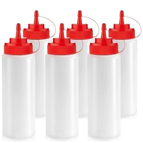 Norcalway 12 oz Condiment Squeeze Bottles for Sauces - Leak Proof - 6 Pack