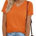 YUCOLEN T Shirts for Women Soft Short Sleeve V Neck Basic Tees Cotton Blend Breathable UPF 50+ Tops for Summer Spring (Orange, M)