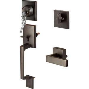 Ilyapa Front Entry Door Exterior Handleset - Modern, Entry Door Locksets with Deadbolt Low Profile Lock Set Handle, Single Cylinder Deadbolt and Lever, Oil Rubbed Bronze Lock Set