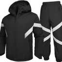 GEMYSE Men's Ski Suit Waterproof Snow Suit Winter snowboard Jacket and Pants Set Hooded ski outfits with Reflective Trim (Large, Black)
