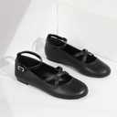 Mofri ShowHow Womens Mary Jane Flats Round Toe Mary Jane Shoes Ankle Strap Ballet Flats Shoes Wedding Casual Office Dress Shoes (6, Black Pu)