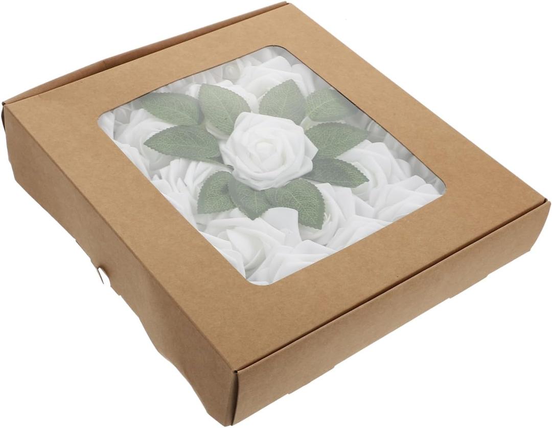 Didiseaon 25pcs Artificial Rose Bouquet Vivid Faux Flowers for Home Decor Wedding Party Decorations and Floral Arrangements Includes Roses (7x7x23cm, White)