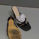 LAICIGO Womens Square Open Toe Flip Flops Stiletto Heels Strappy Thong Slide on Slingback Mules Sandals (7, Black)