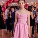 EXARUS Girls Summer Formal Dress Tween Party Dance Graduation Teen Junior HOCO Ruffle Mini Elegant Dresses  (Pink, S)
