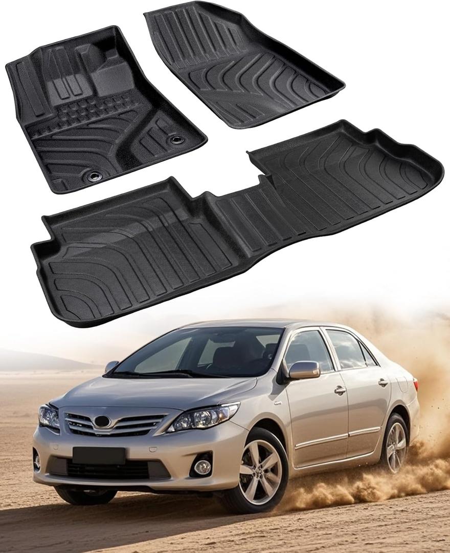 DiffCar for Toyota Corolla Floor Mats 2009-2013 (Only Fit Sedan), for Toyota Matrix Accessories, for Pontiac Vibe 2009 2010 All Weather Floor Mats Rubber Car Liner Full Set for Corolla TPE Black Rug